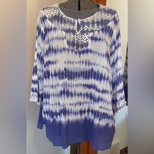Alfred Dunner 3/4 Sleeve Boho Tie Dye Tunic Top
